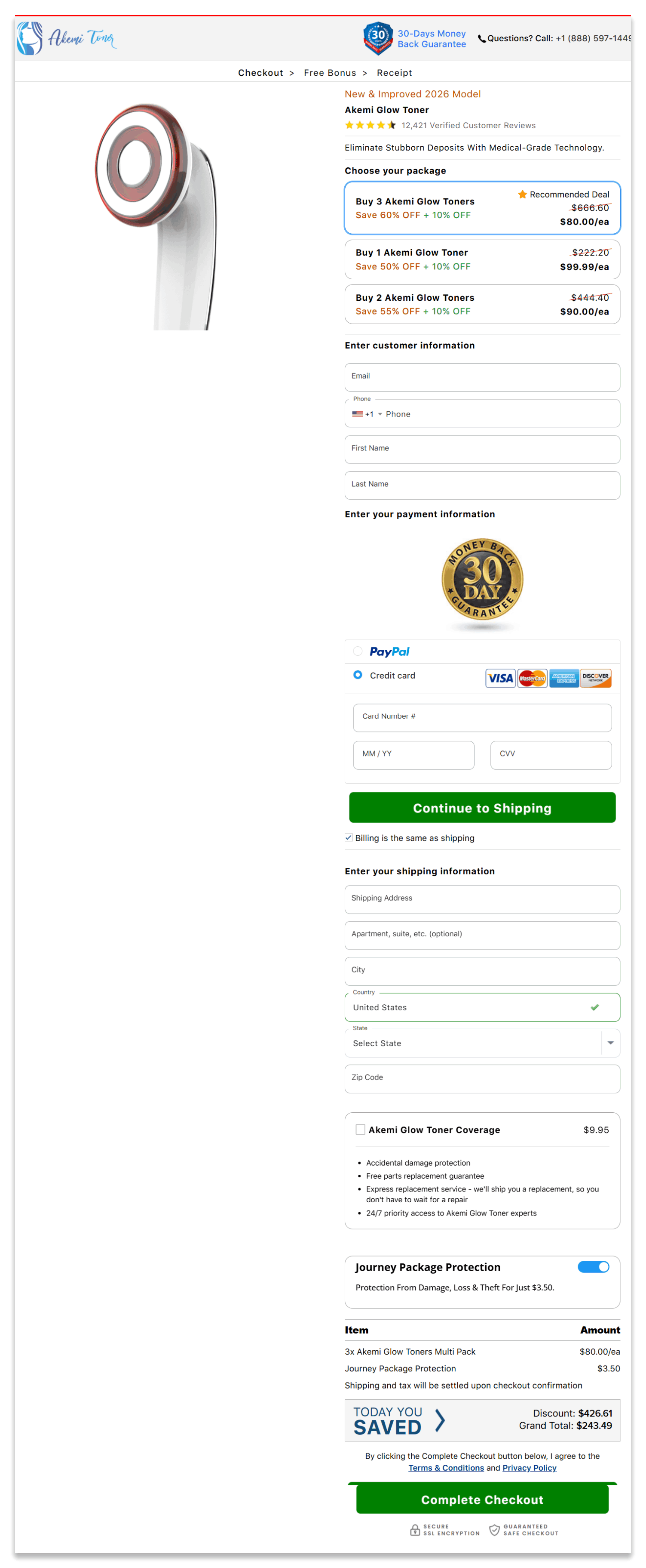 Akemi Glow Toner secure checkout page